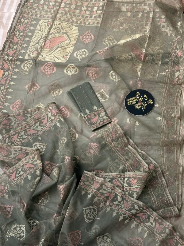 Jamdani Saree Halfsilk Moss Green