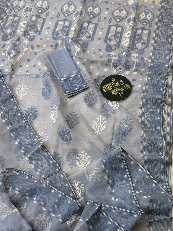 Jamdani Saree Halfsilk Steel Blue