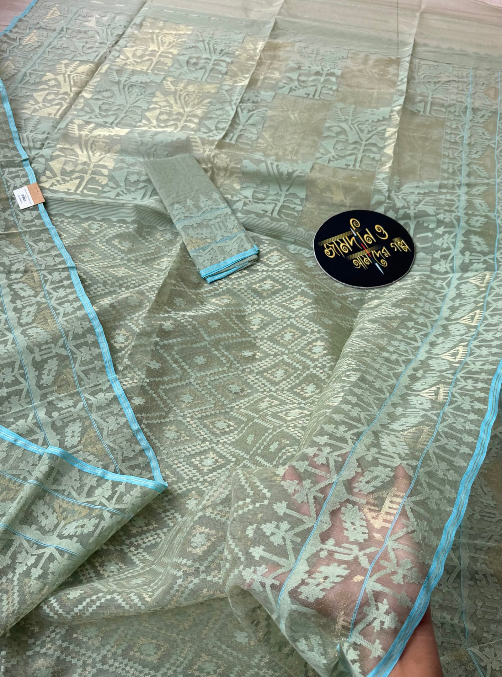 Jamdani Saree Halfsilk Pastel Mint - Image 2