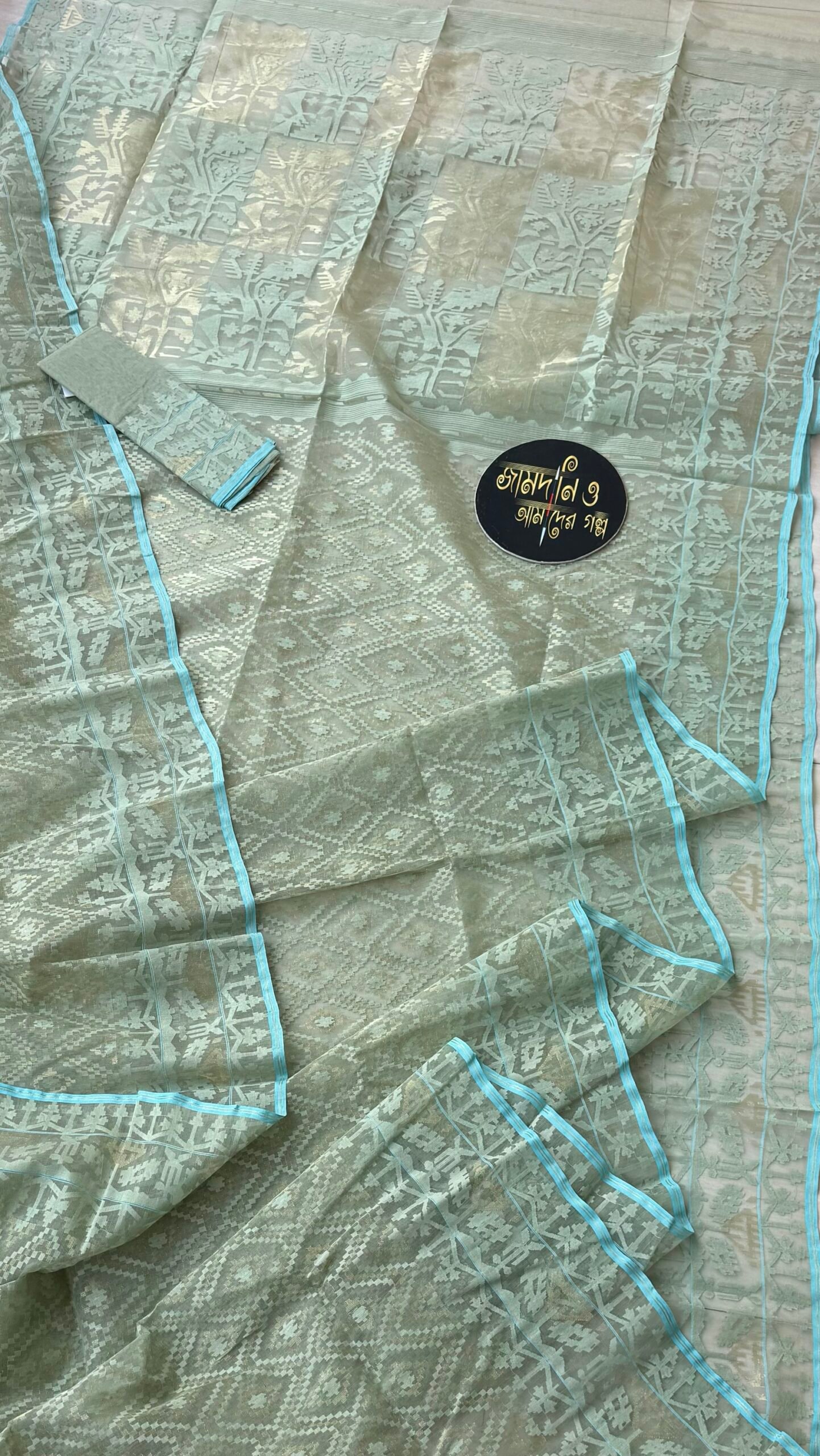 Jamdani Saree Halfsilk Pastel Mint