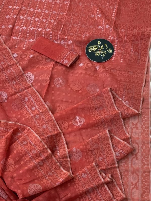 Jamdani Saree Cotton Brick Orange Alakananda