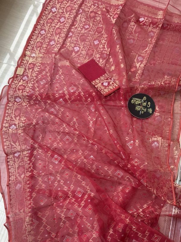 Jamdani Saree Halfsilk Red