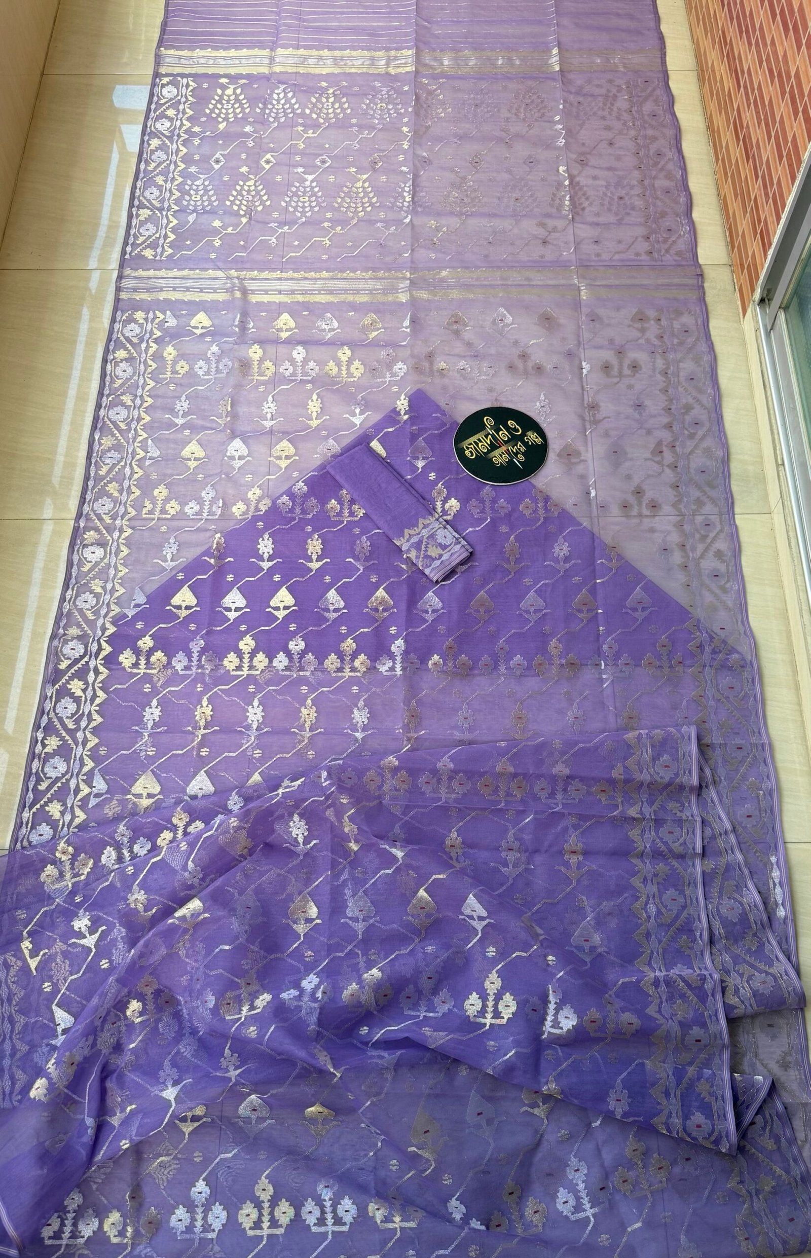 Jamdani Saree Halfsilk Lavender - Image 6
