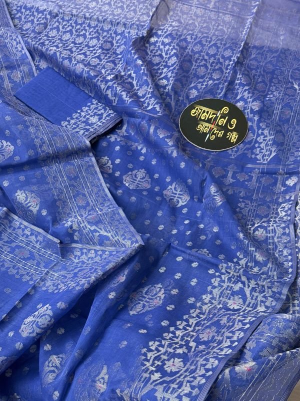 Jamdani Saree Cotton Royal Blue Alakananda