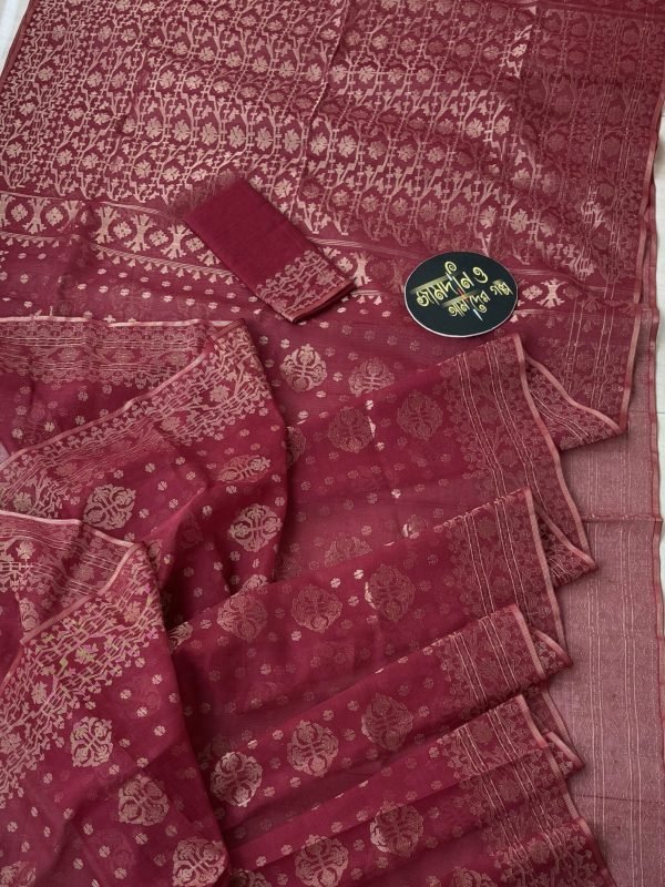 Jamdani Saree Cotton Maroon Alakananda