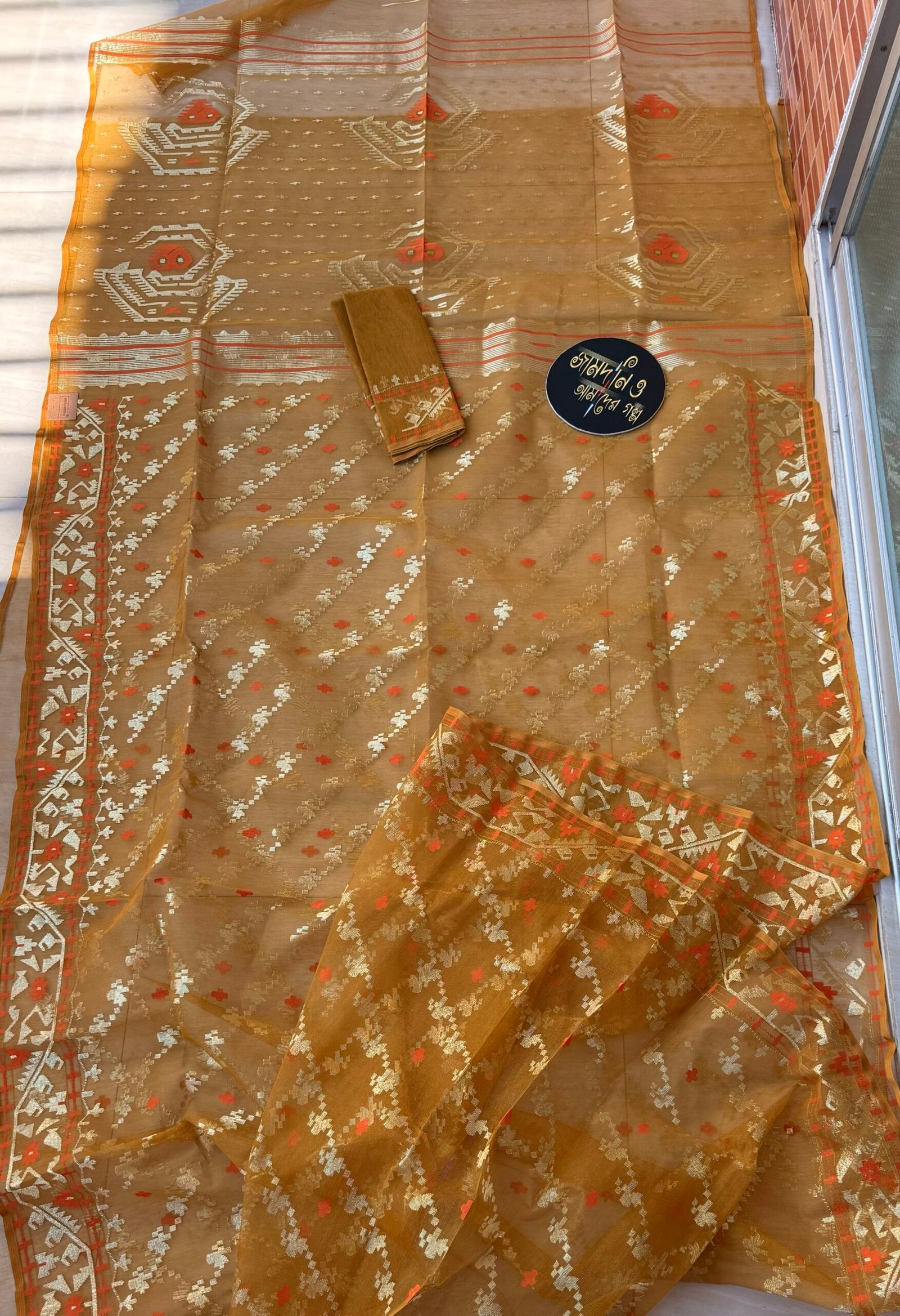 Jamdani Saree Halfsilk Mustard - Image 6