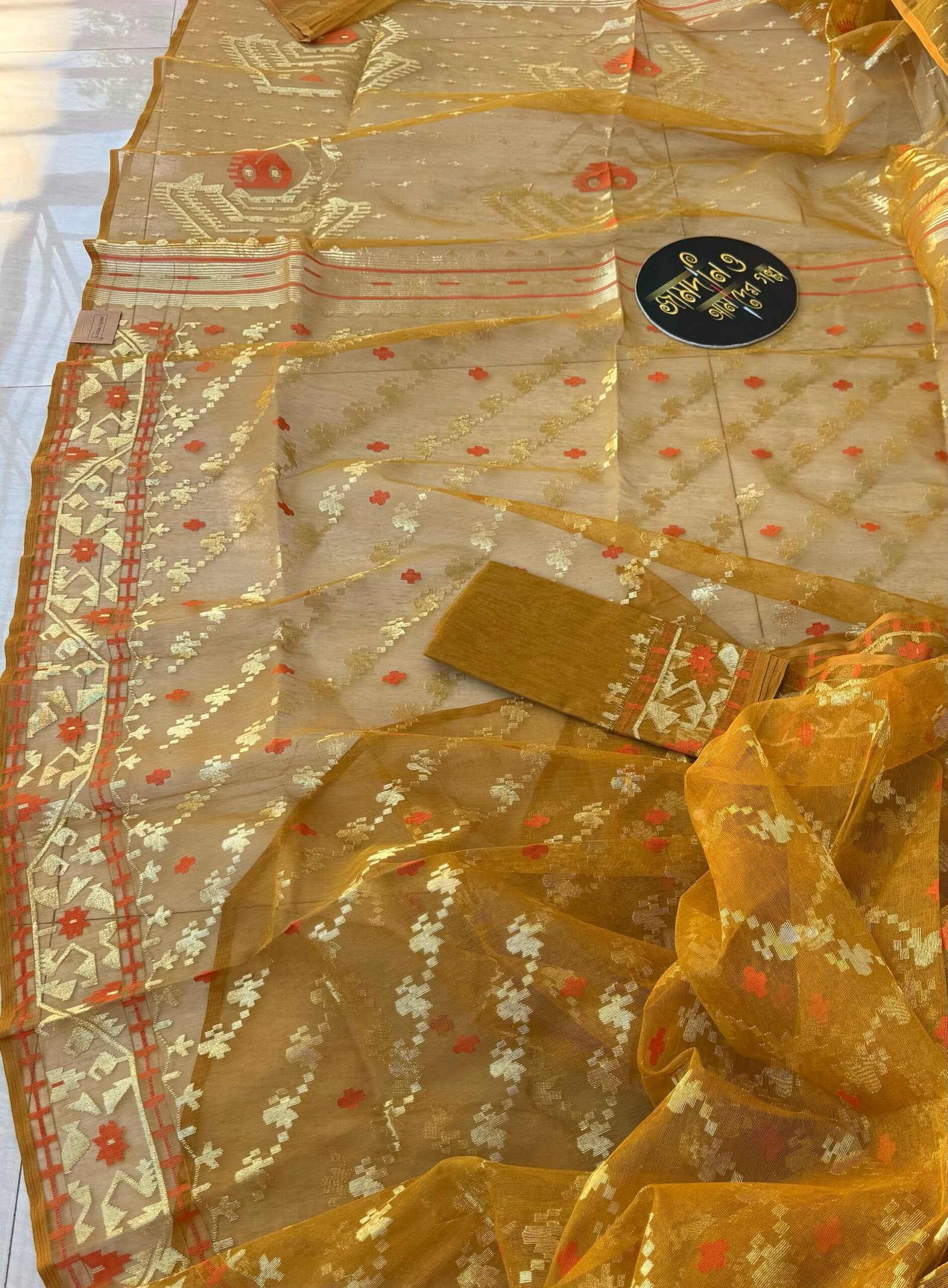 Jamdani Saree Halfsilk Mustard - Image 2