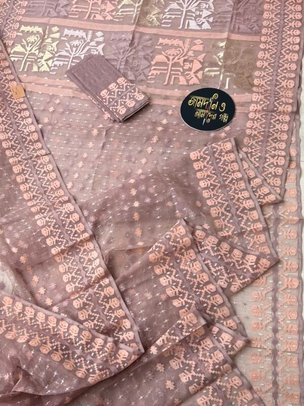 Jamdani Saree Halfsilk Nude Mauve or Taupe Pink