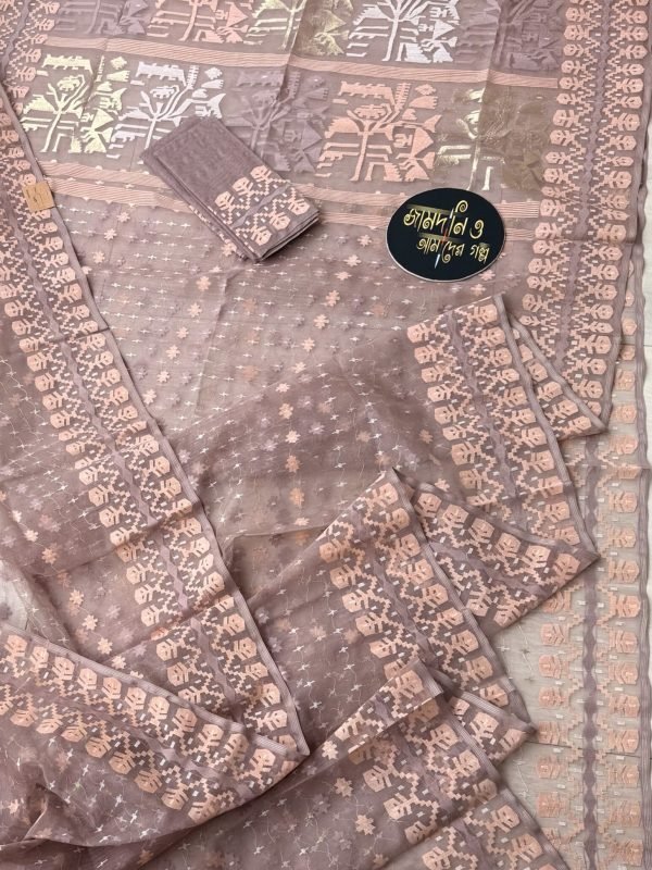 Jamdani Saree Halfsilk Nude Mauve or Taupe Pink