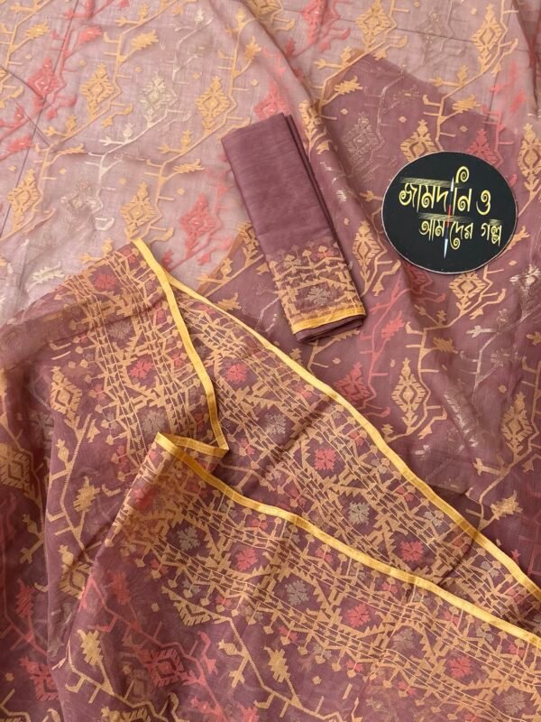 Jamdani Saree Cotton Mauve Brown