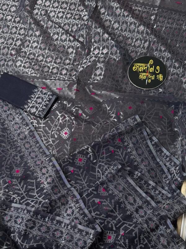 Jamdani Saree Pure Cotton Charcoal Black