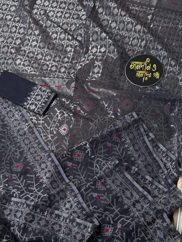 Jamdani Saree Pure Cotton Charcoal Black