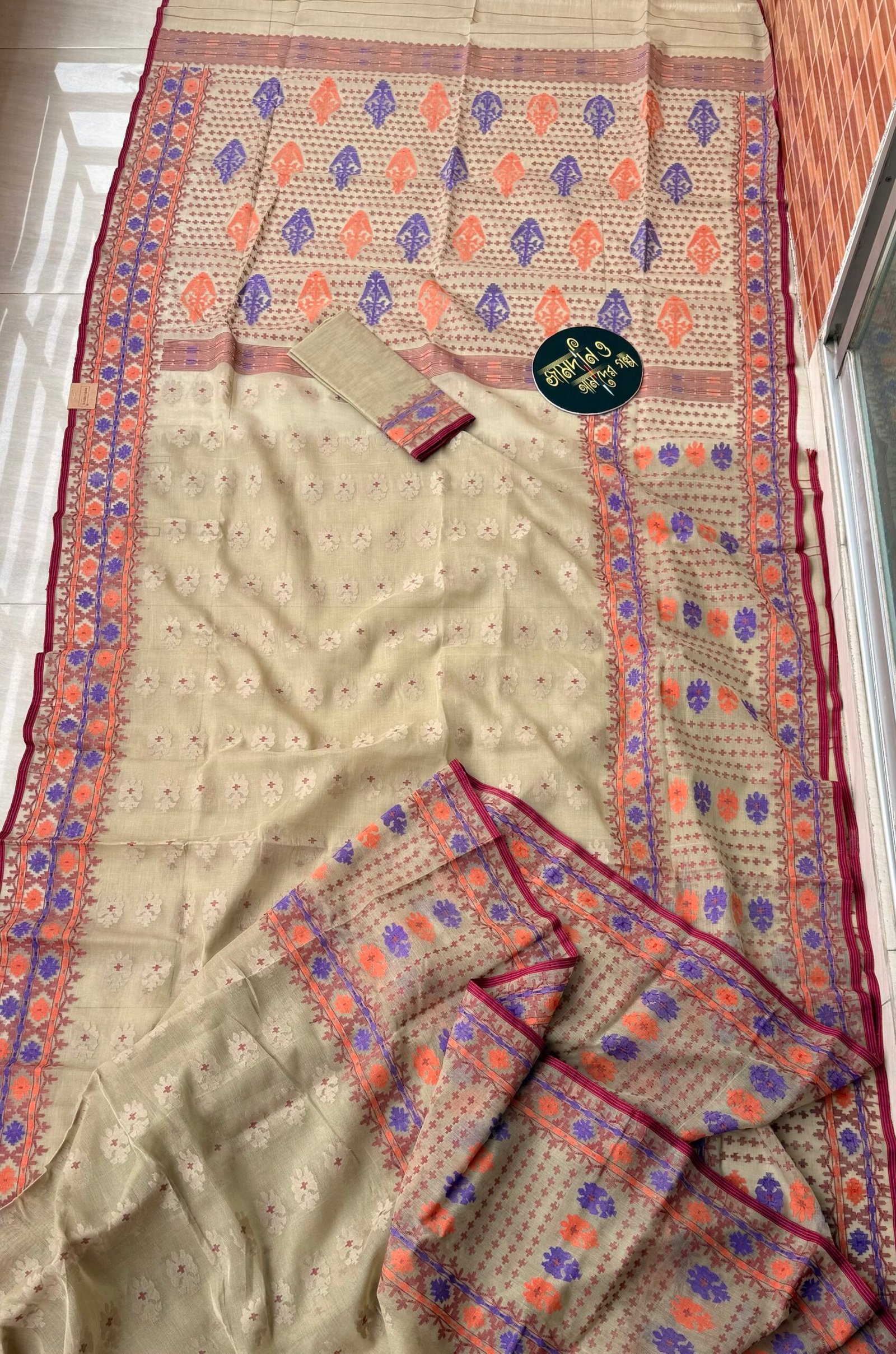 Jamdani Saree Cotton Beige - Image 5
