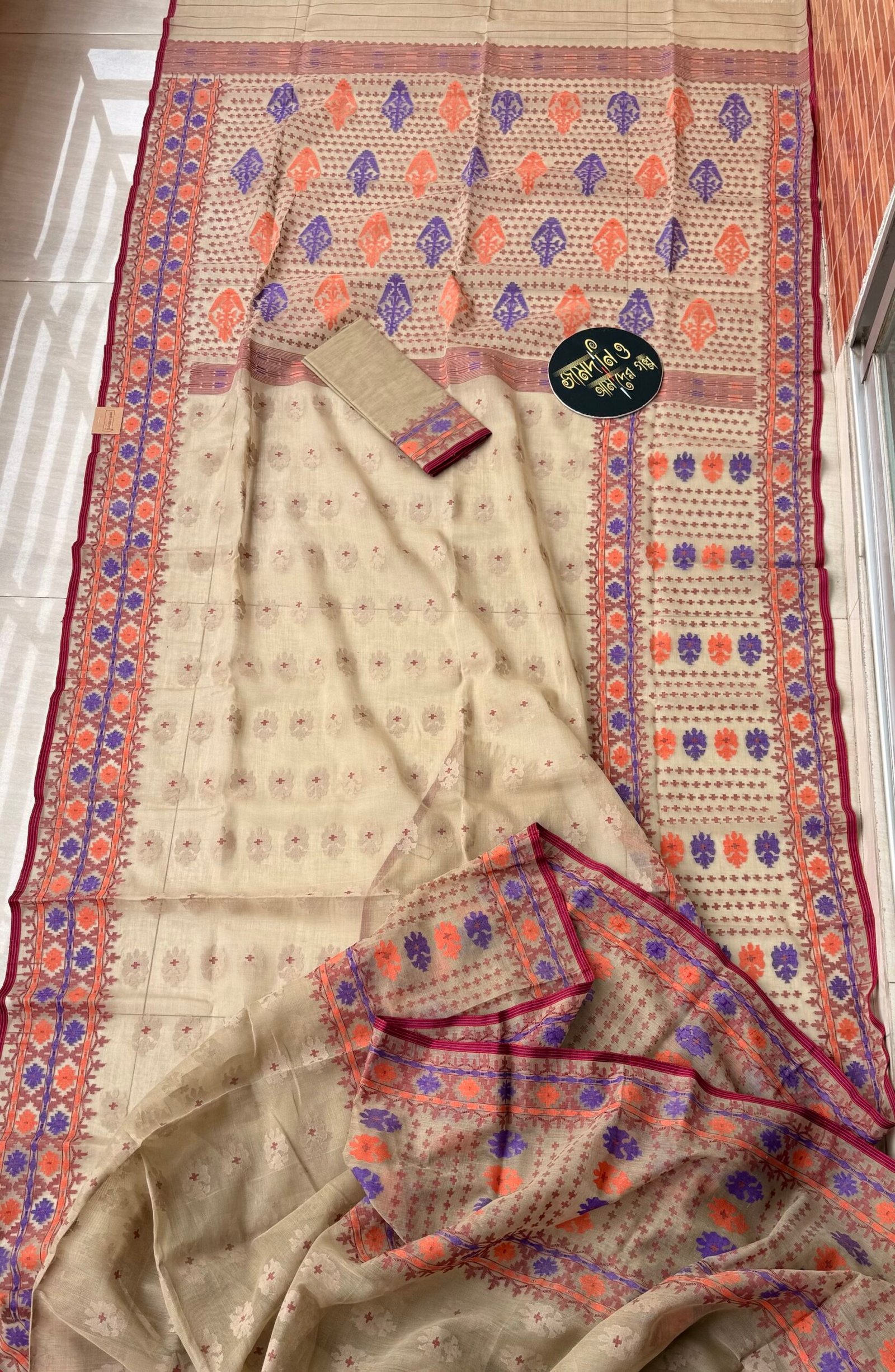 Jamdani Saree Cotton Beige - Image 6