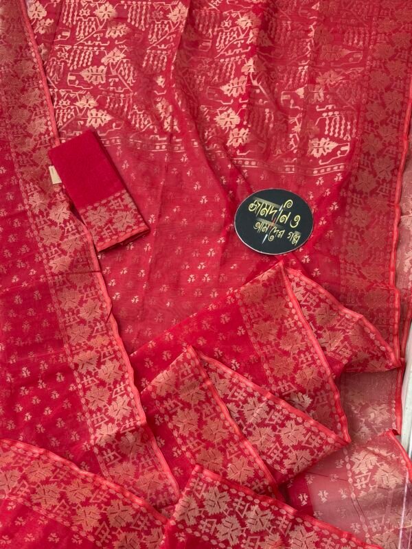 Jamdani Saree Cotton Red