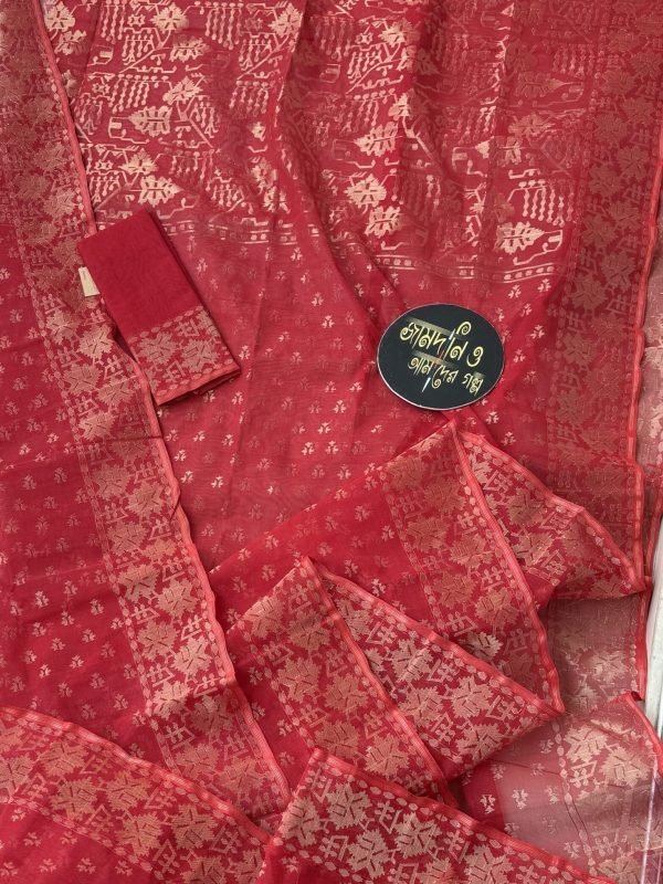 Jamdani Saree Cotton Red