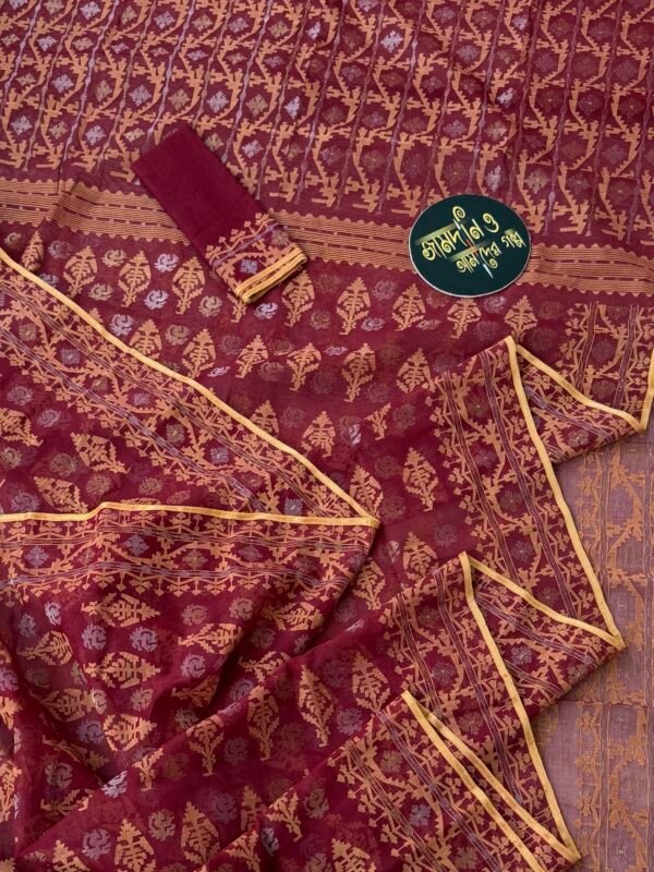 Jamdani Saree Cotton Maroon