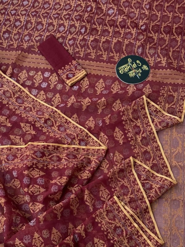 Jamdani Saree Cotton Maroon