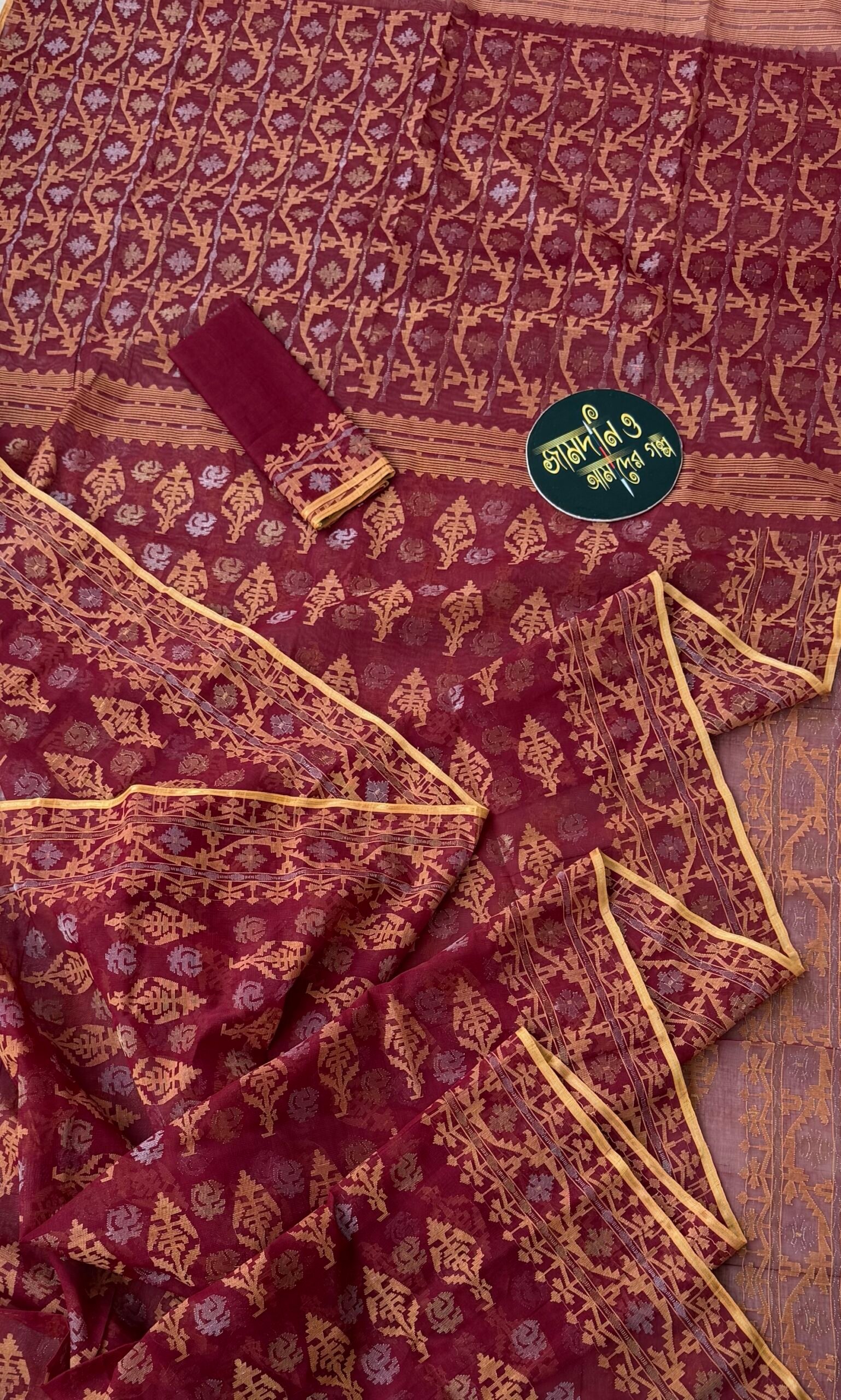 Jamdani Saree Cotton Maroon