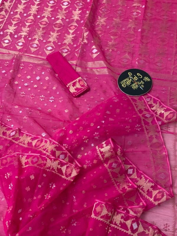 Jamdani Saree Halfsilk Raani Pink