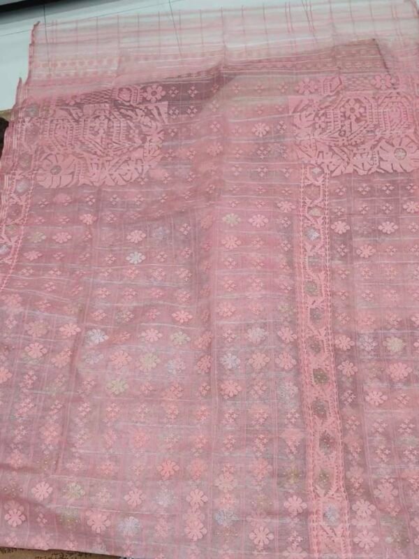 Jamdani Saree Halfsilk Peach Pink