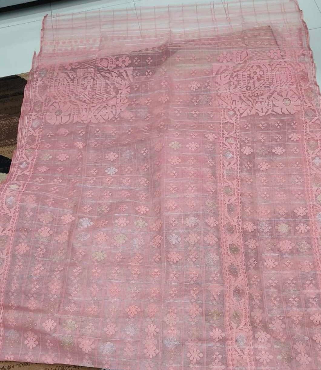 Jamdani Saree Halfsilk Peach Pink