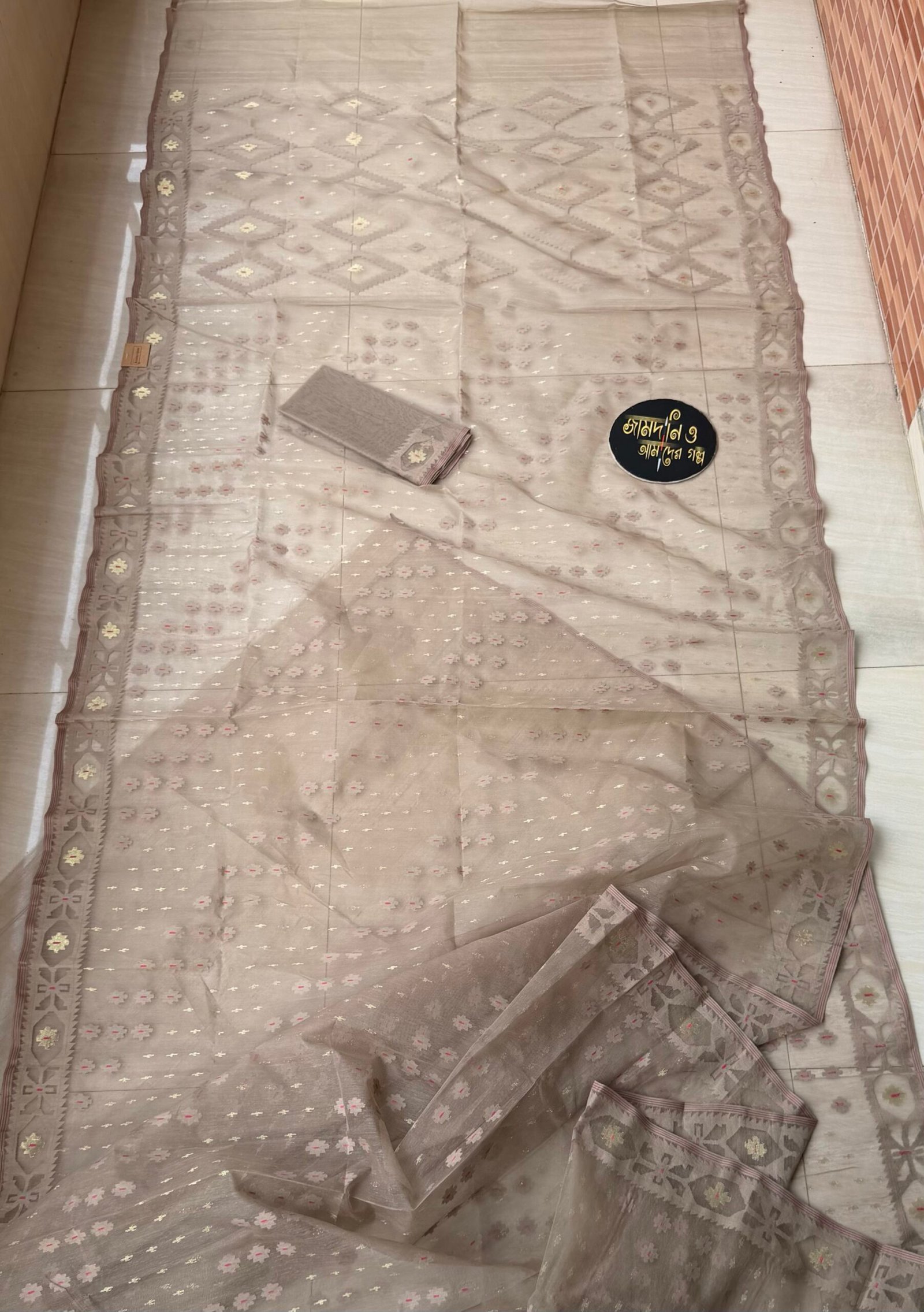Jamdani Saree Halfsilk Dark Beige or Mete Color - Image 6