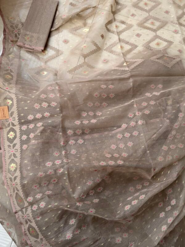 Jamdani Saree Halfsilk Dark Beige or Mete Color