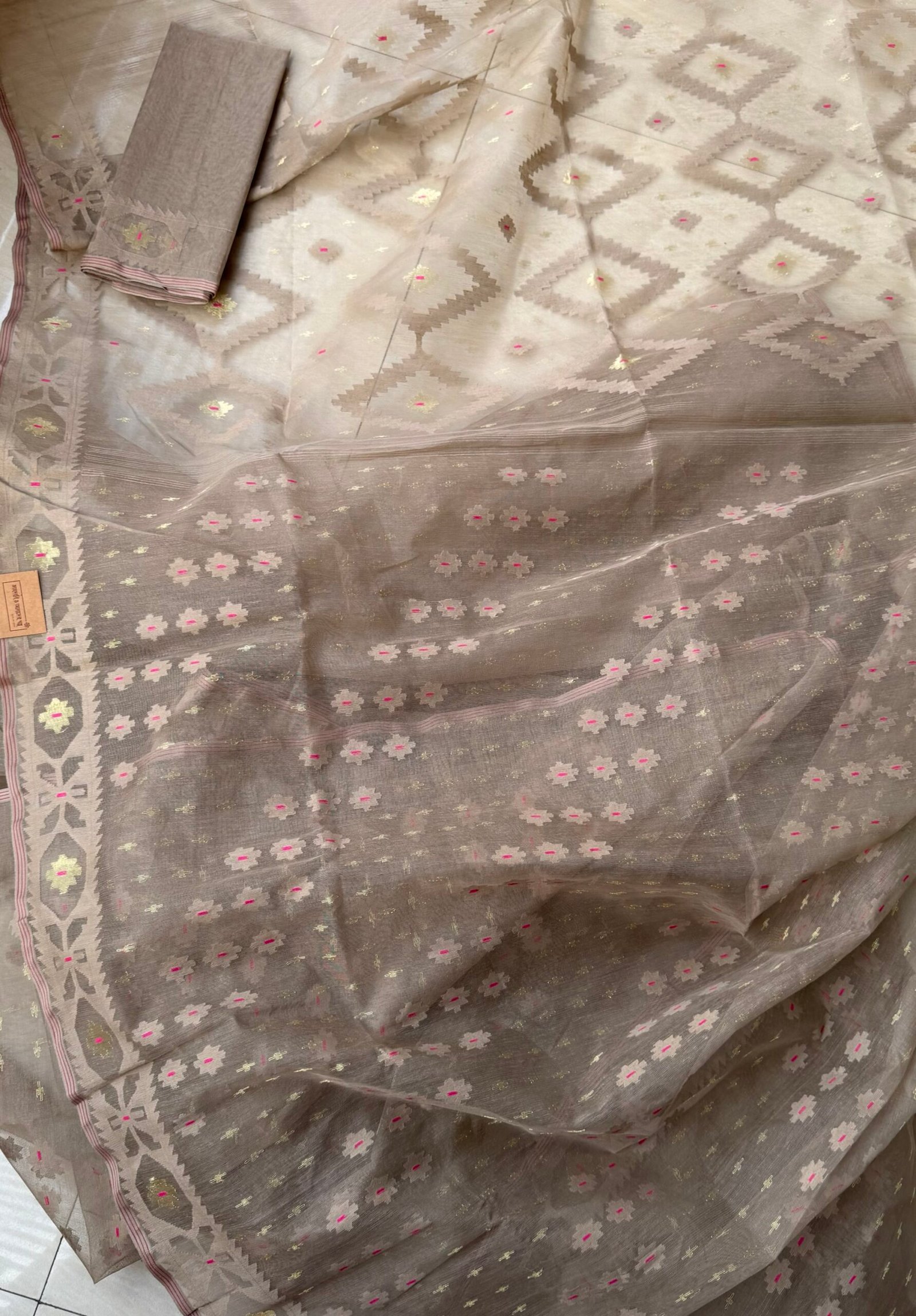 Jamdani Saree Halfsilk Dark Beige or Mete Color
