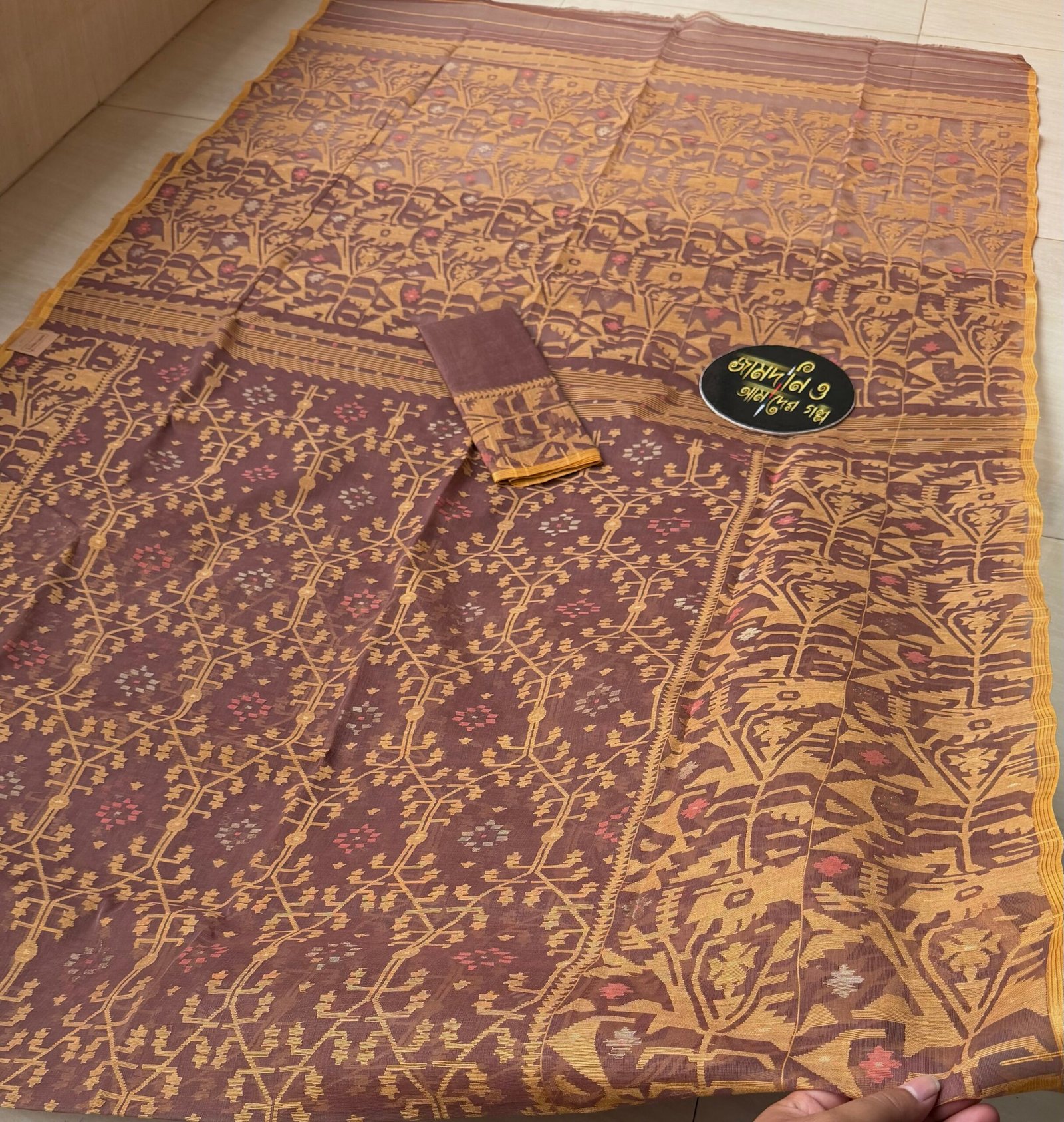 Jamdani Saree Cotton Mauve Brown - Image 2