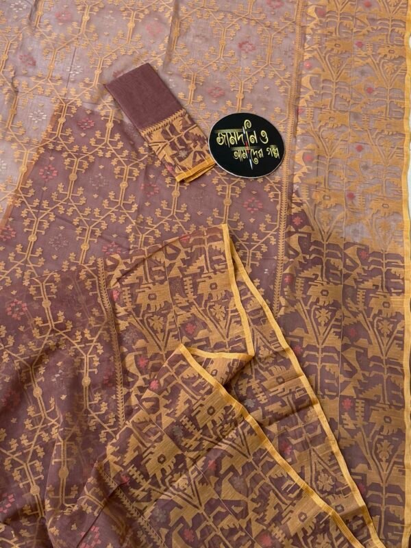 Jamdani Saree Cotton Mauve Brown