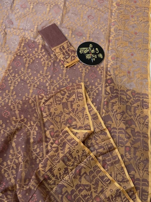 Jamdani Saree Cotton Mauve Brown