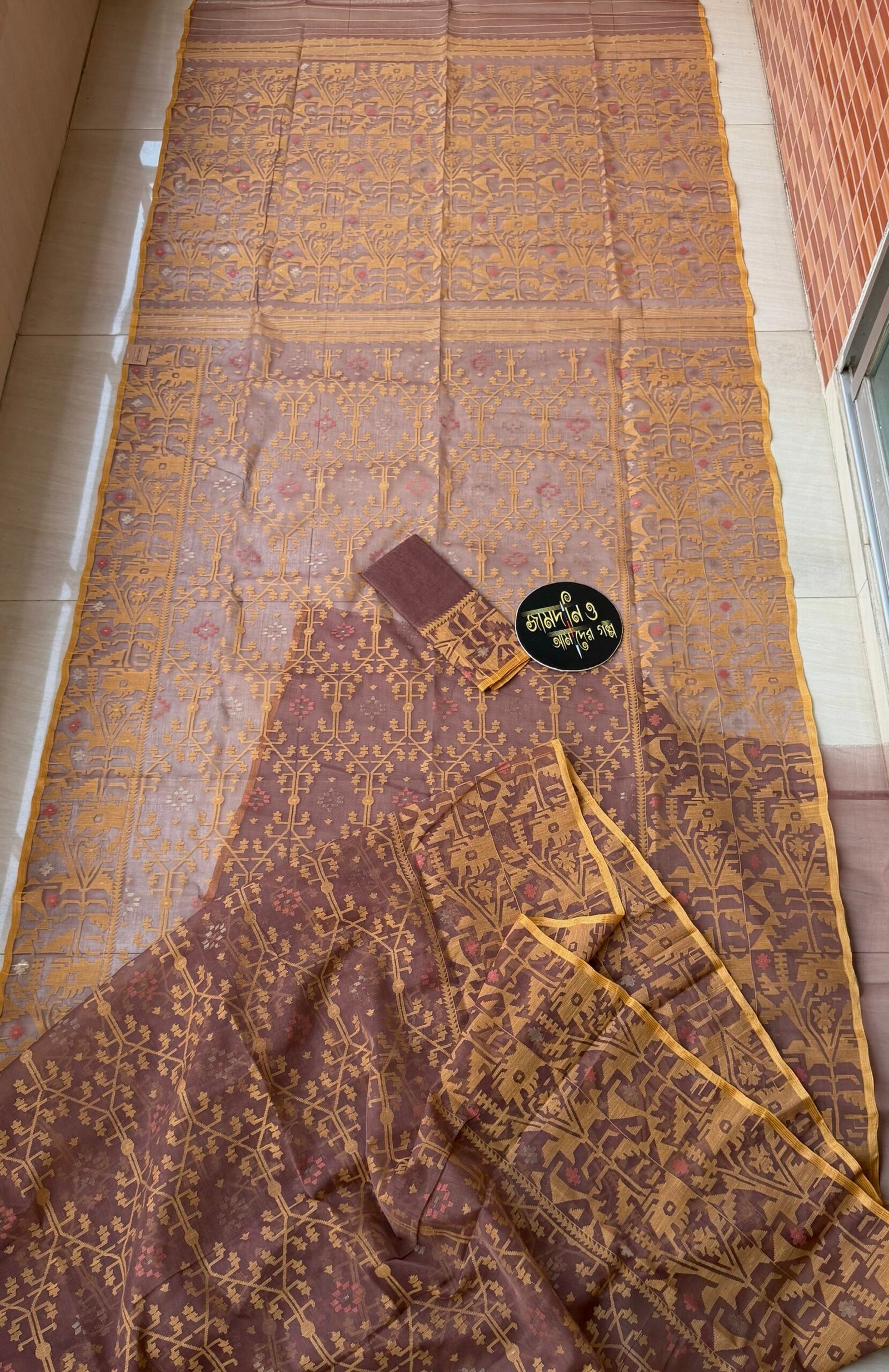 Jamdani Saree Cotton Mauve Brown - Image 6