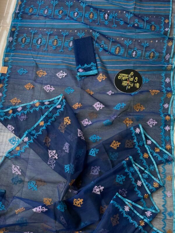 Jamdani Saree Halfsilk Moon Blue