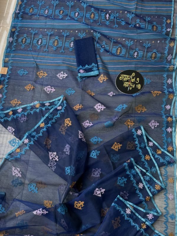 Jamdani Saree Halfsilk Moon Blue