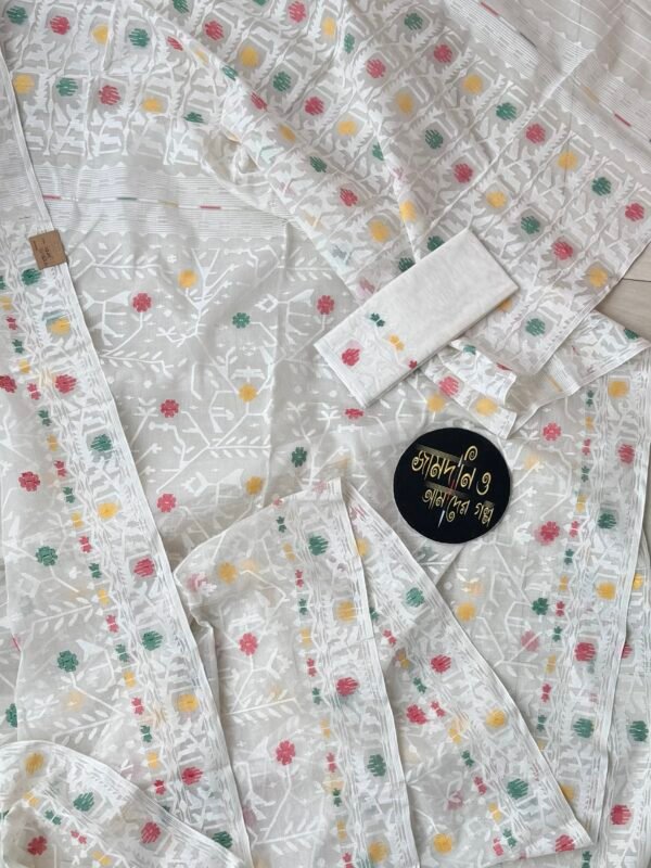 Jamdani Saree Cotton White Multi