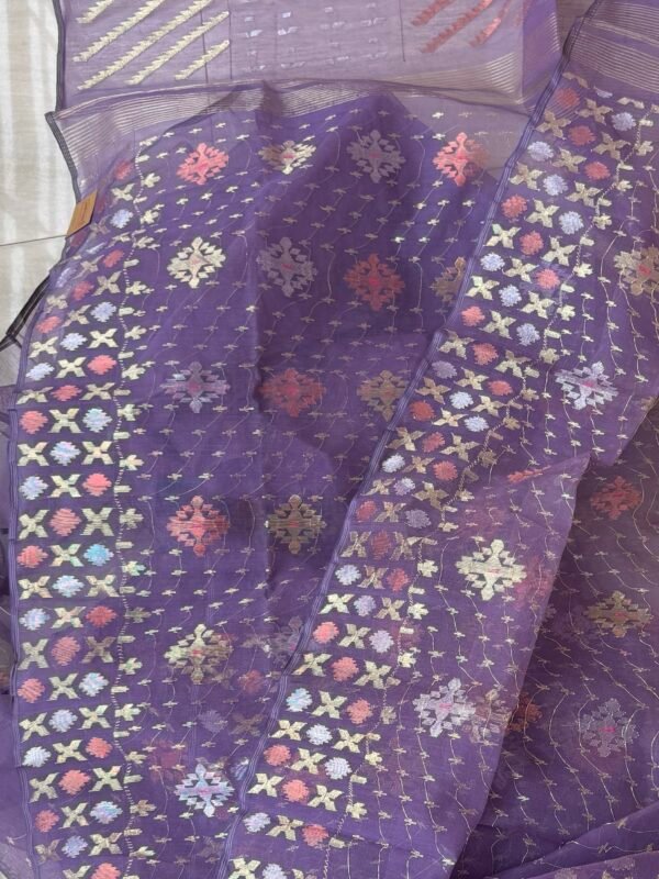 Jamdani Saree Half Silk Violet