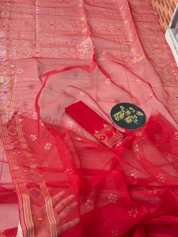 Jamdani Saree Halfsilk Red