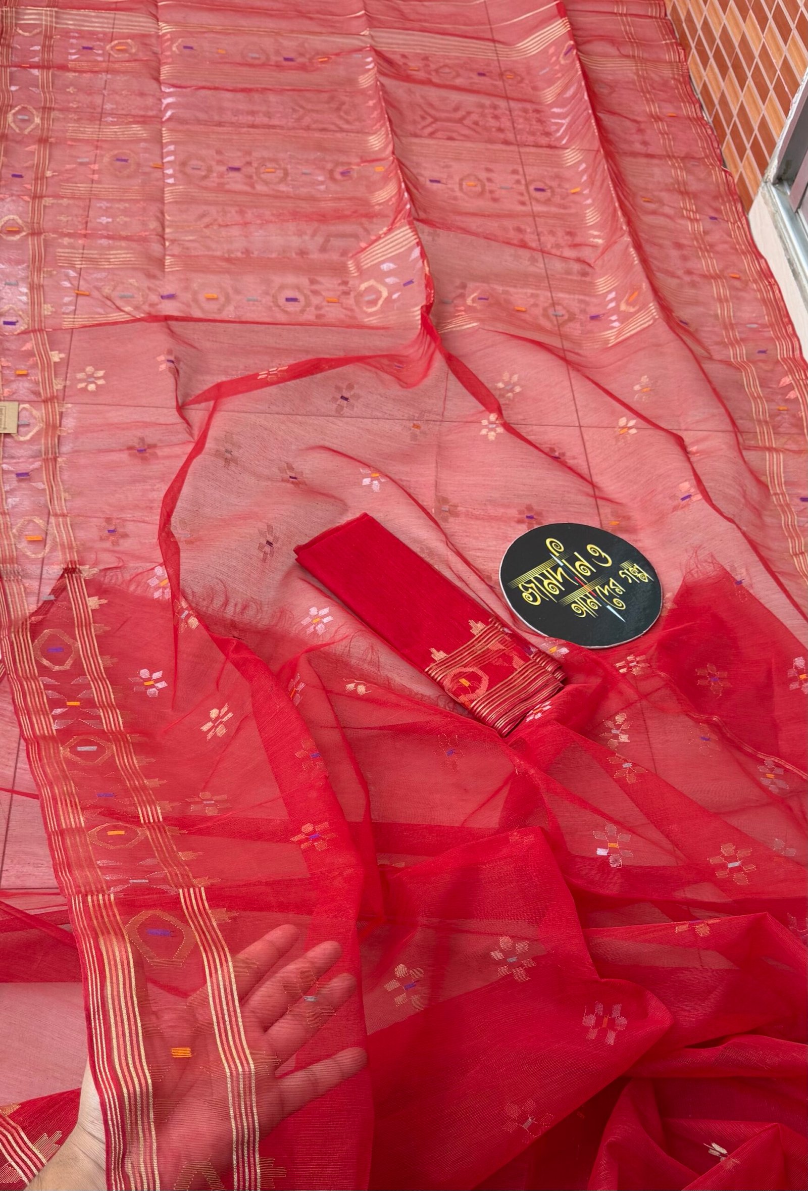 Jamdani Saree Halfsilk Red