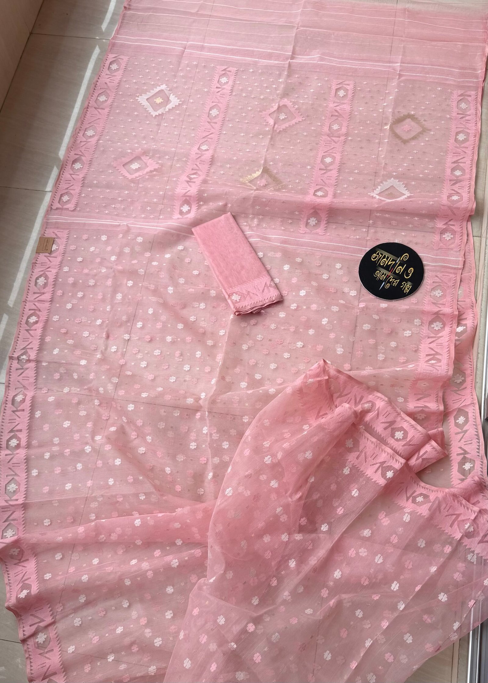 Jamdani Saree Halfsilk Pearl Pink - Image 3