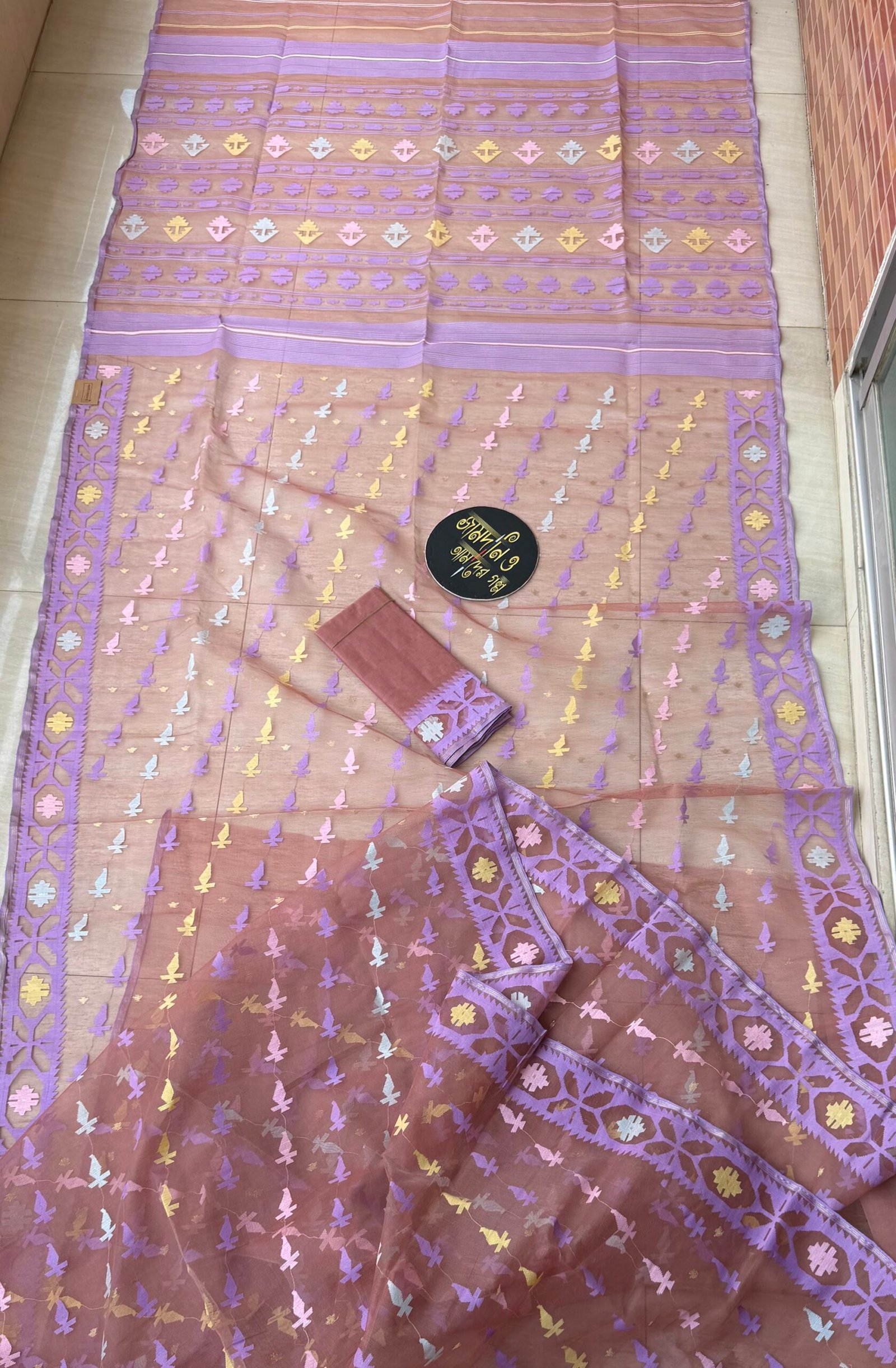Jamdani Saree Half Silk Rose Brown - Image 3