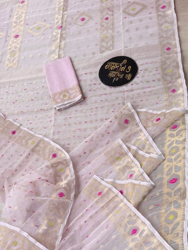 Jamdani Saree Half Silk Light Baby Pink