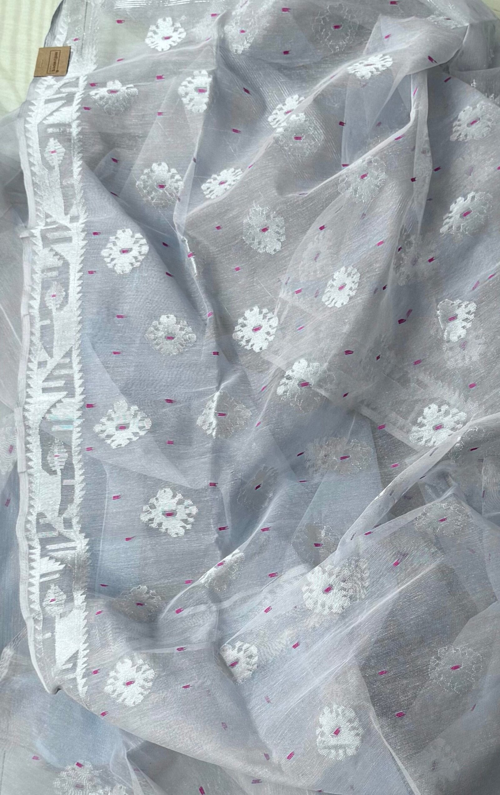 Jamdani Saree Half Silk Ice Blue or Silver Ash - Image 2