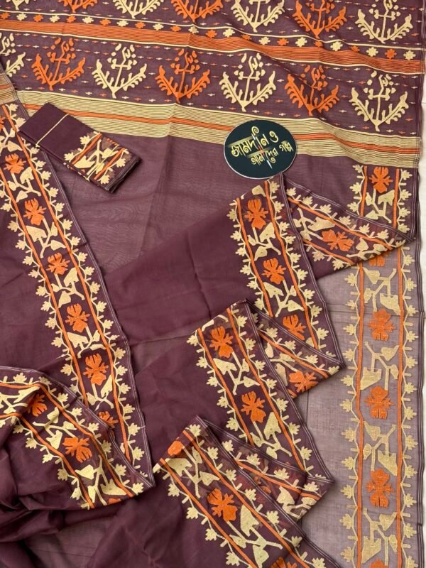Jamdani saree Pure Cotton chocolate colour