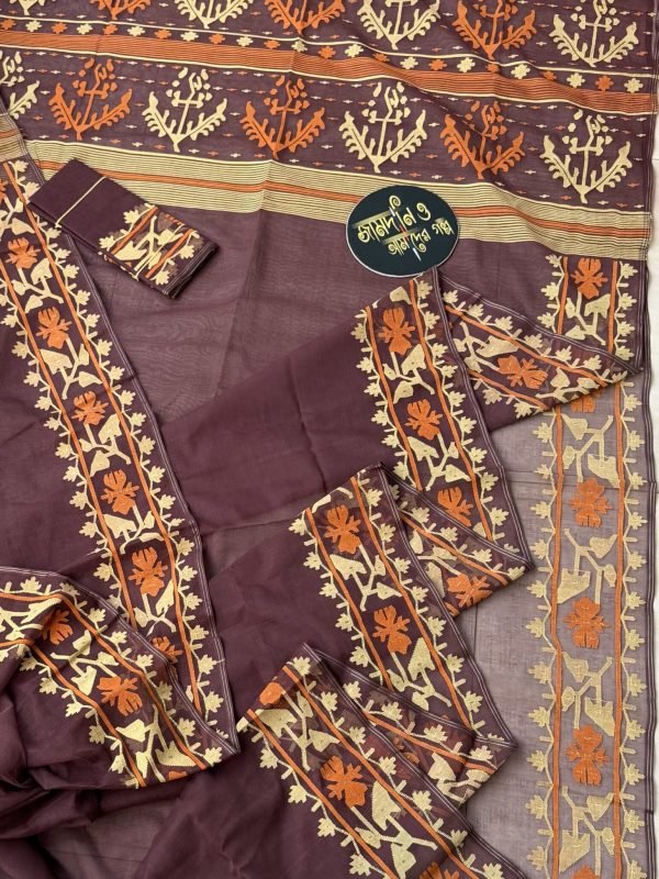 Jamdani saree Pure Cotton chocolate colour