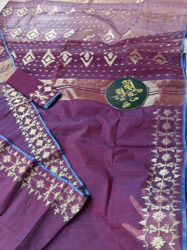 Jamdani Saree Cotton Maroon Blue Dual