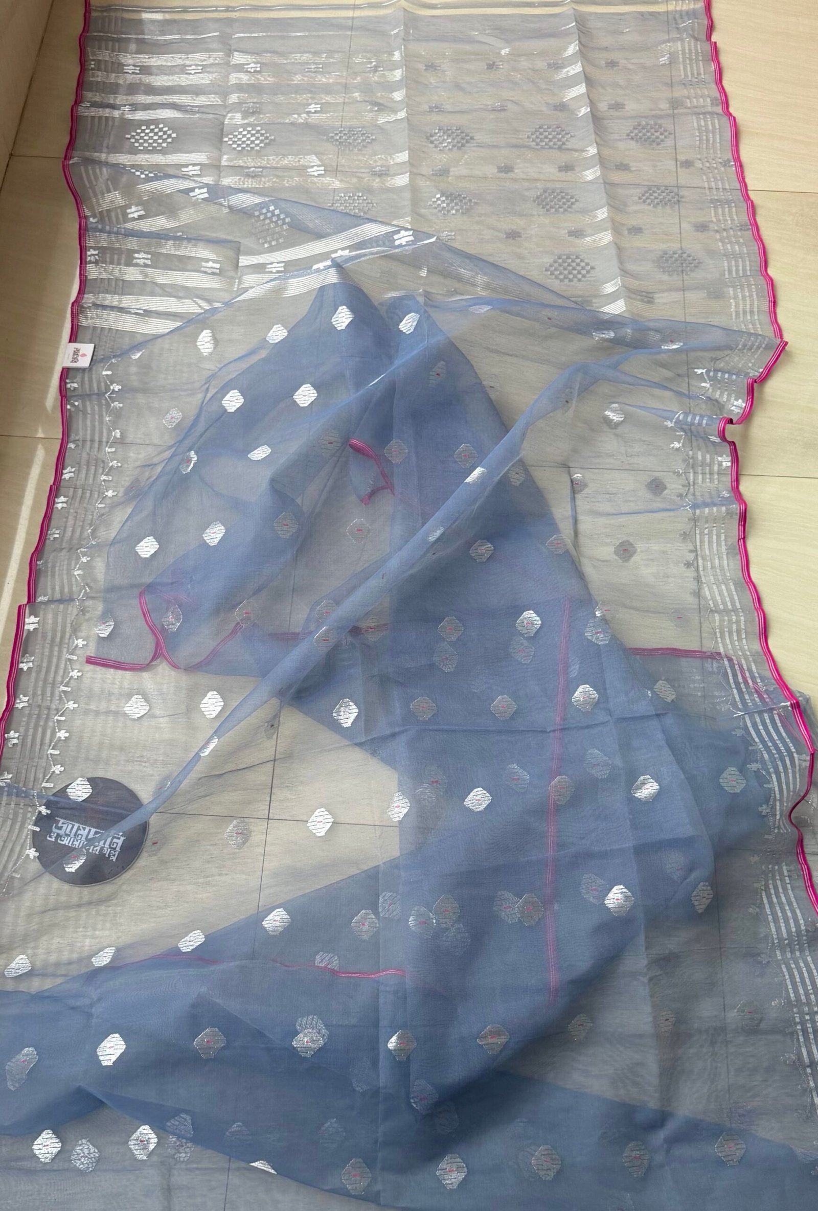 Jamdani Saree Halfsilk Ice Blue