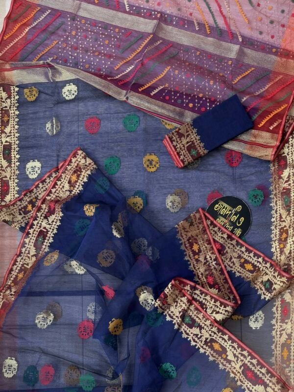 Jamdani Saree Half Silk Navy Blue