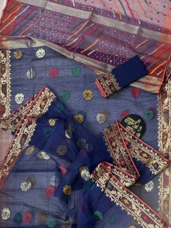 Jamdani Saree Half Silk Navy Blue