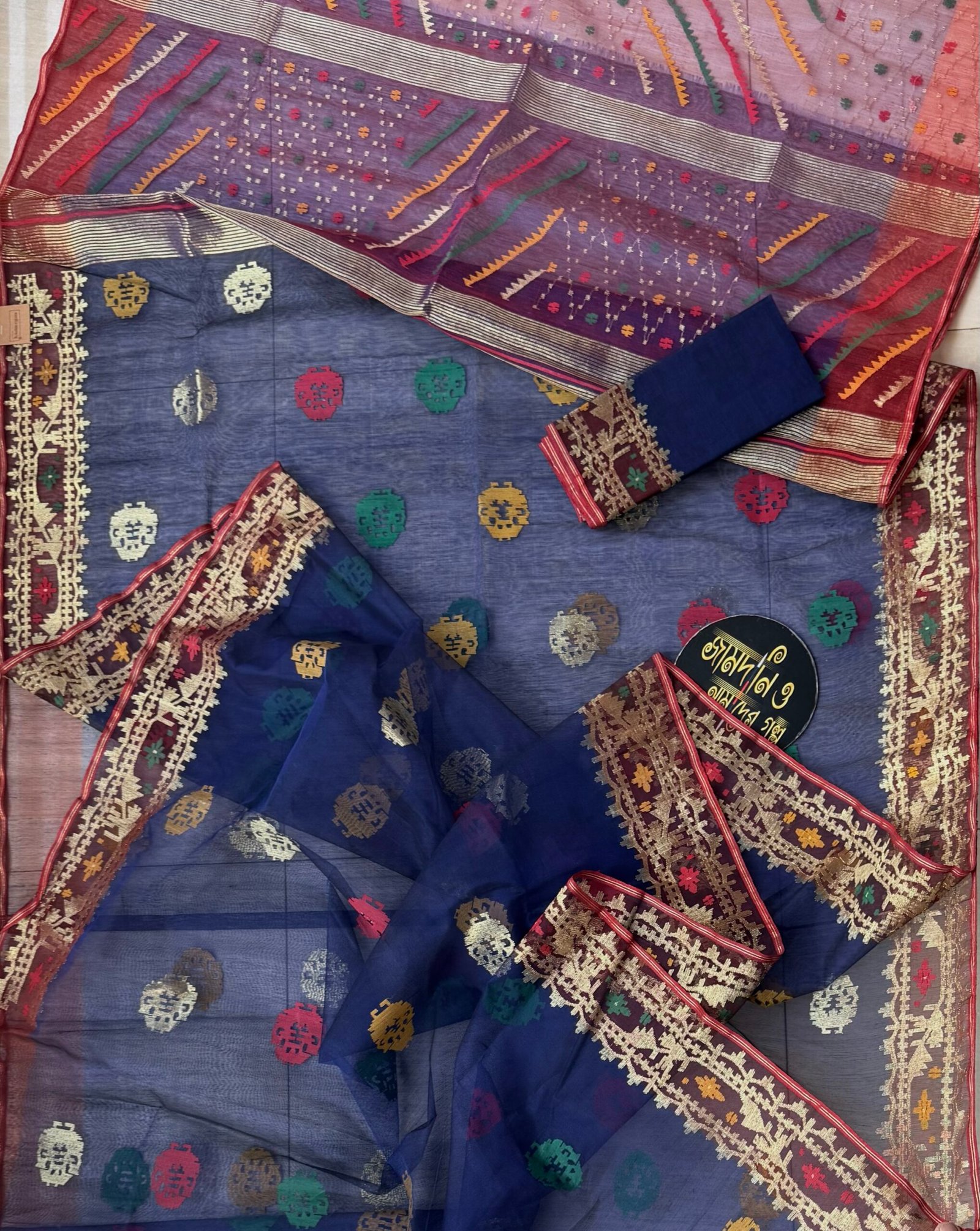 Jamdani Saree Half Silk Navy Blue